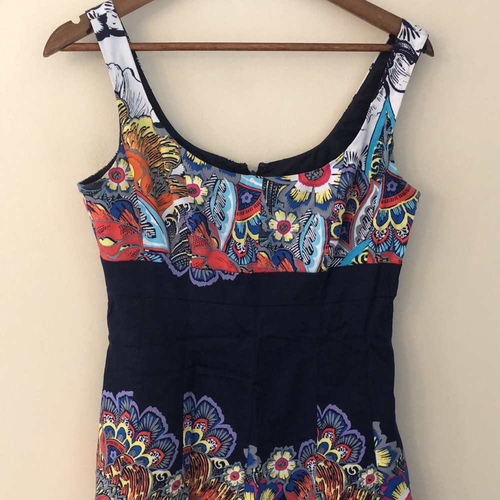 Nine West floral sleeveless midi dress navy teal red white lined scoop neck SZ 6 - Picture 2 of 13